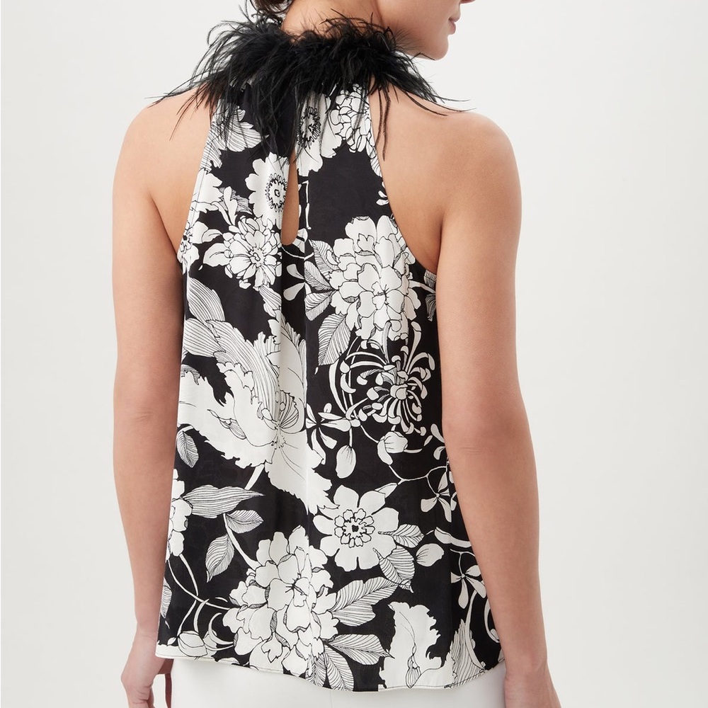 Trina Turk Black And White Grand Feather Embellished Sleeveless Top